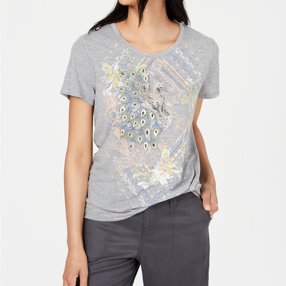 Style & Co. Womens Peacock Graphic T-Shirt